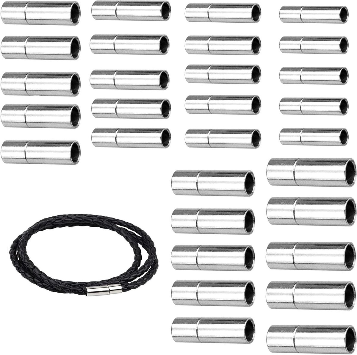 30 Stuks Leer Eindkappen voor Sieraden Maken - Klemmen voor Leren Koorden en Armbanden - Diverse Maten 2mm tot 6mm