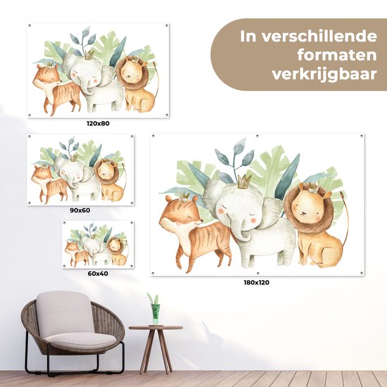 Décoration de jardin Jungle - Eléphant - Renard - Lion - 60x40 cm - Poster jardin - Toile jardin - Poster extérieur
