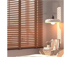 Houten Jaloezieën op Maat - Raambekleding Rolluik - Lichtfiltering Woonkamer - 50mm Houten Lamellen - 100 x 100 cm