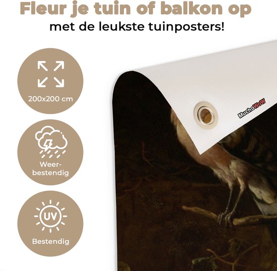 Tuinposter 200x200 cm - Tuindecoratie Vogels in een park - Schilderij van Melchior d'Hondecoeter - Poster voor in de tuin - Buiten decoratie - Schutting tuinschilderij - Tuindoek muurdecoratie - Wanddecoratie balkondoek
