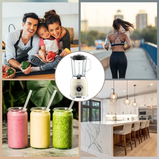 Klausberg - Blender - Smoothie Maker met LED Display - IJscrusher - Glazen Blender met 6 RVS Messen - Smoothie Blender met Timer - Keuken Blender 8 Snelheden - Crushed Ice Mixer - 1.5L - 600W - Crème van Merkloos — afbeelding 5