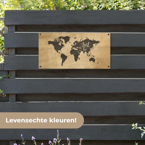 Poster de Jardin Carte du Wereldkaart - Papyrus - Citation - 80x40 cm - Décoration murale Extérieure - Poster de Jardin - Toile de Jardin - Poster Clôture - Tableau Jardin