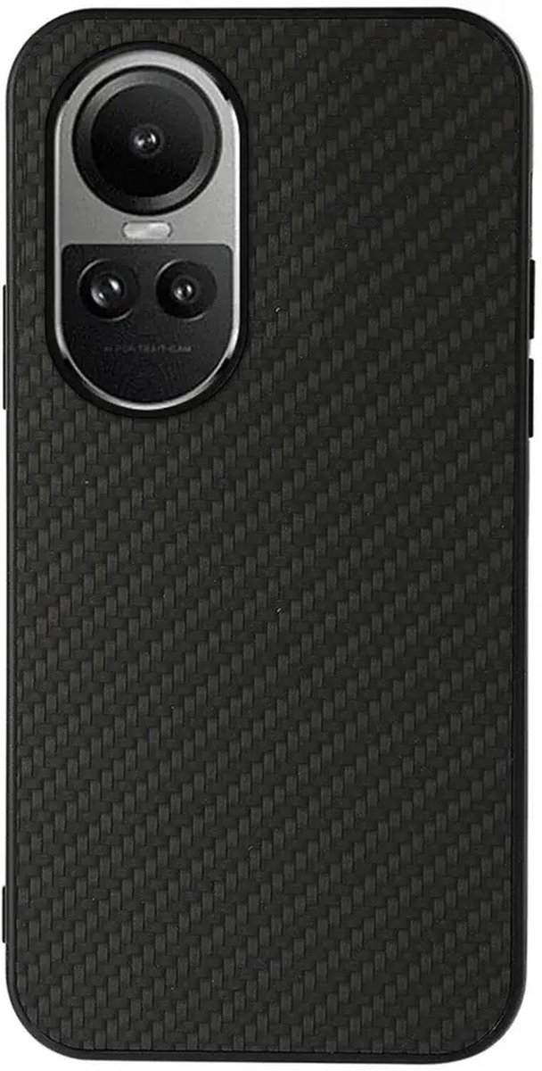 Oppo Reno 10 / 10 Pro Hoesje Carbon Fiber Back Cover Zwart