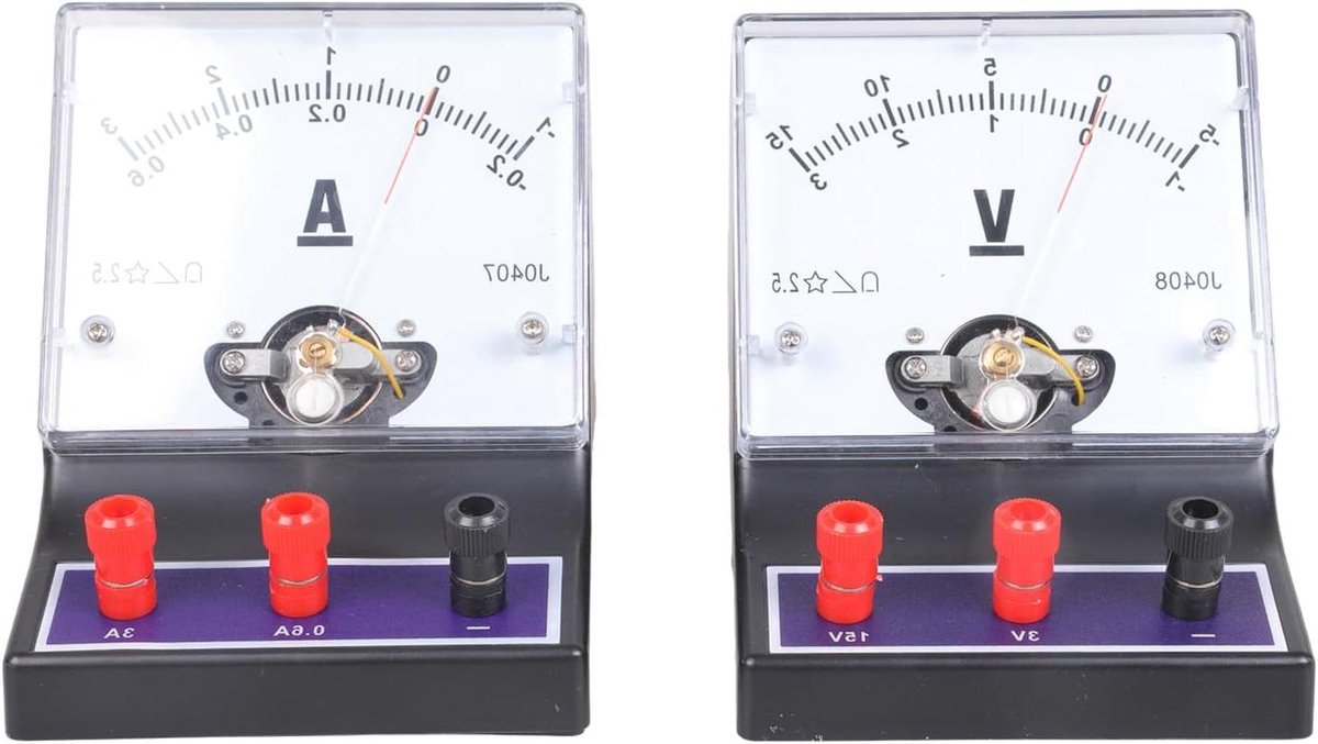 Spanningsmeter Stroommeter Set - Voltmeter Ampèremeter - Natuurkunde Leren - Nauwkeurige Metingen - 9.5 x 13.2 x 9.5 cm