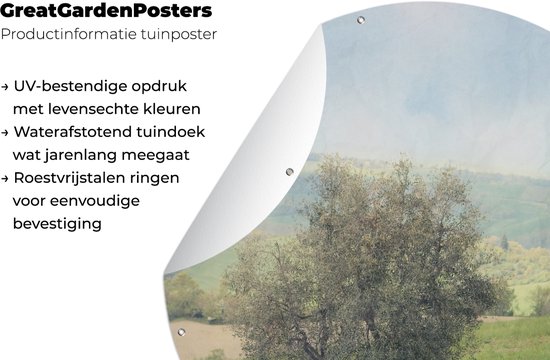 Cercle de jardin Un groupe de moutons près d'un olivier - 120x120 cm - Affiche de jardin ronde - Extérieur XXL / Groot format !