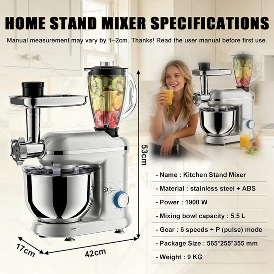 Staande Keukenmixer - Elektrische Mixer Keuken - Bakken En Koken - 5-In-1 Multifunctioneel - 5.5 Liter - Meerkleurig — afbeelding 5