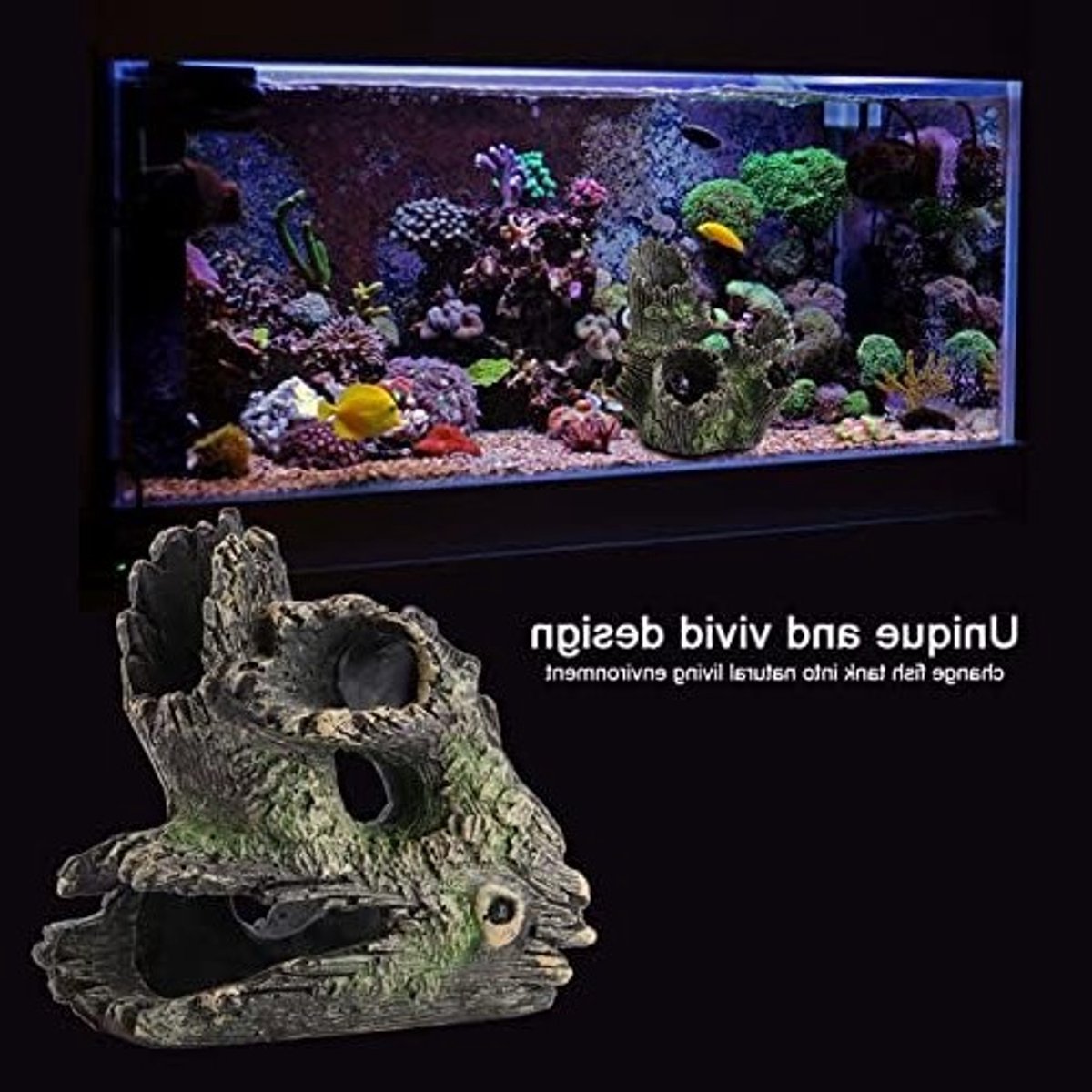 Natuurlijke Habitat Decoratie voor Aquarium met Kunststof Hout en Grotten - 15x15x6 cm