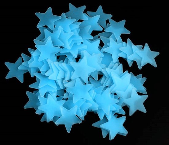 Een hoopje lichtgevende, turquoise sterren op een zwarte achtergrond.