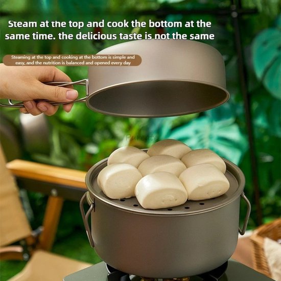 Sensova - Titanium Pot Set - Camping Kookset 3L - Ultralicht Opvouwbaar - Duurzaam & Compact - Inclusief Mesh Tas — afbeelding 2