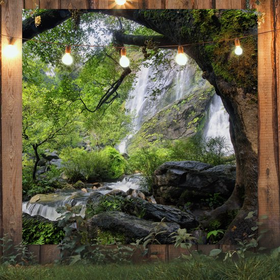 Affiche de Jardin Beaucoup de végétation autour d'une cascade escarpée du Parc National de Klong Lan - 200x200 cm