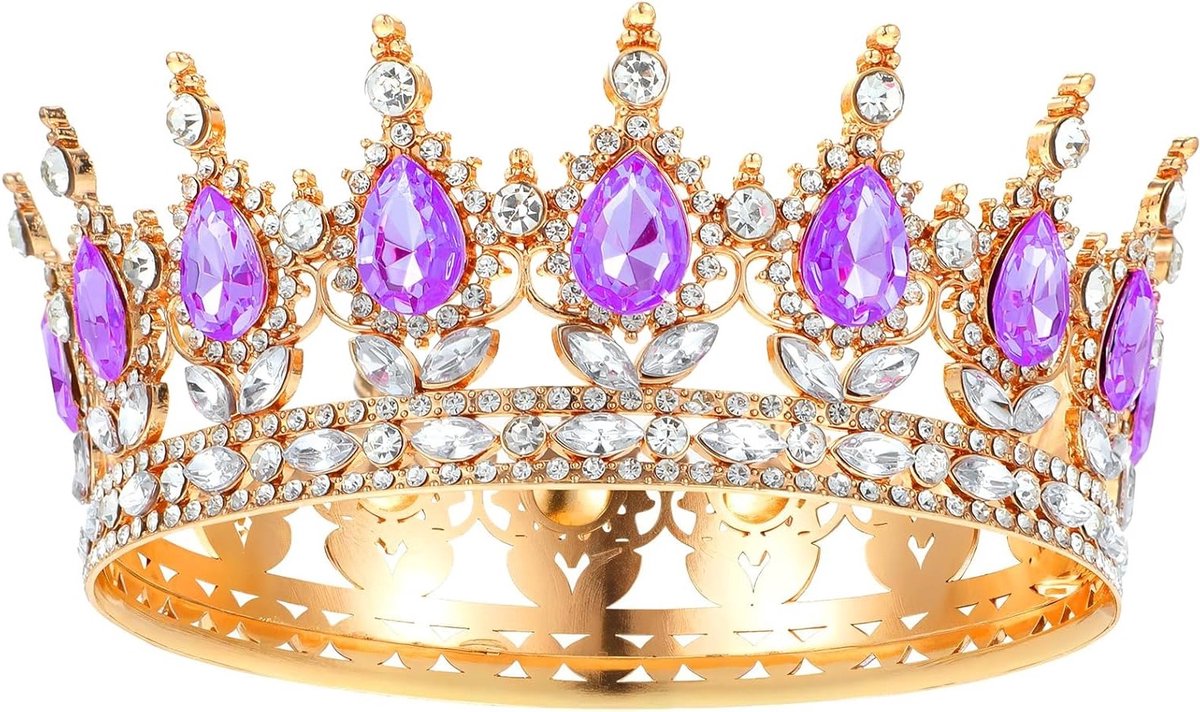 Gouden Koningin Tiara voor Dames met Strass Steentjes - Bruiloftscrowns, Haaraccessoires en Feestdecoratie voor Verjaardagskostuums en Fotomomenten - One Size Alloy