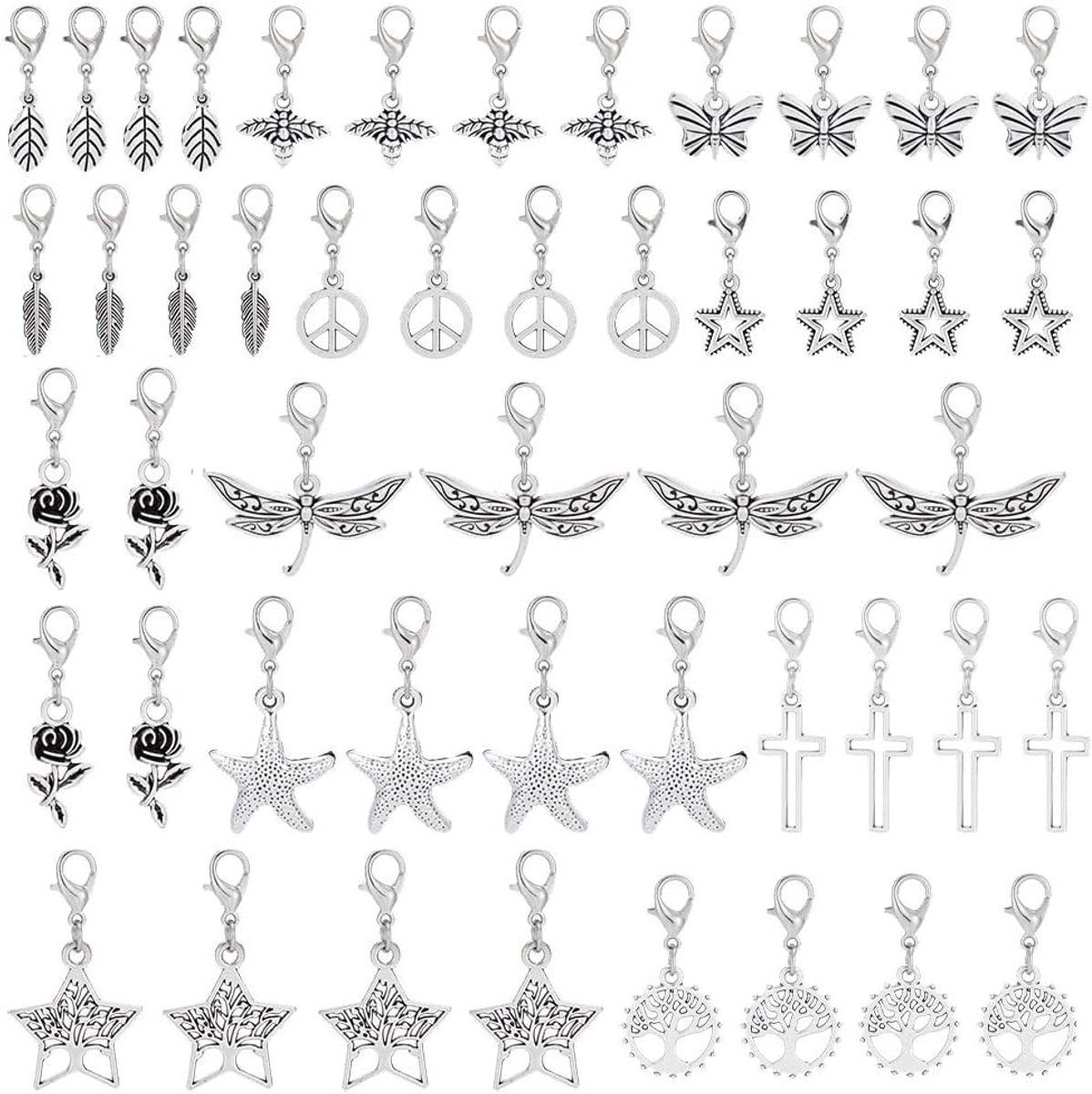 48 Stuks Legering Schoenclips - 12 Stijlen Antiek Zilver Ster Blad Kruzifix Tennis Schoenen en Canvas Schoenen Accessoires voor Sieraad Creatie