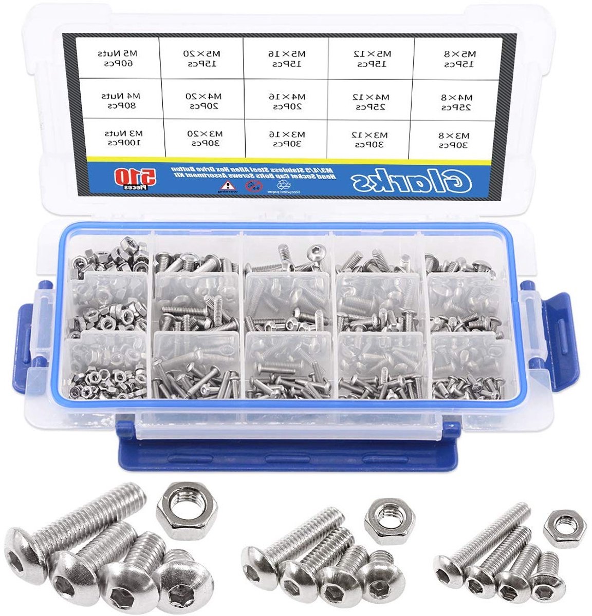 Assortiment van 510 Stuks M3 M4 M5 RVS Allen Hex Drive Knopkop Bouten en Schroeven Set voor Klussen