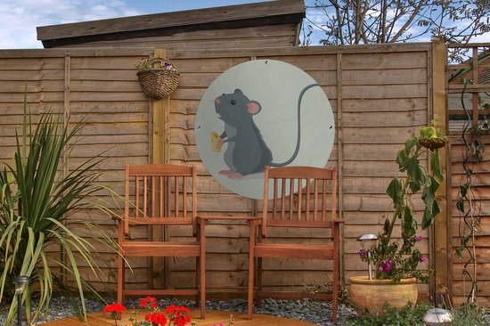 Cercle de jardin dessin d'un rat avec du fromage - 60x60 cm - Affiche ronde de jardin - Extérieur