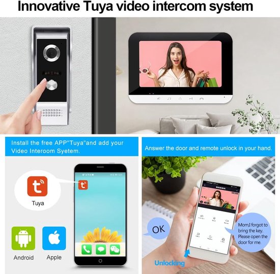 Video Deurbel Systeem - Intercom Set - Woning Beveiliging - 7 Inch Kleurenscherm - 19 x 13.2 cm - Zwart van Merkloos — afbeelding 3