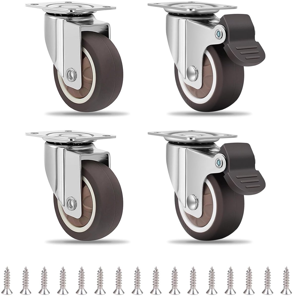 Handtruckwielen 25 mm - 4 Stuks Meubelwielen met 360° Rotatie, 2 met Remmen, Geschikt voor Diverse Vloertypes en Meubels