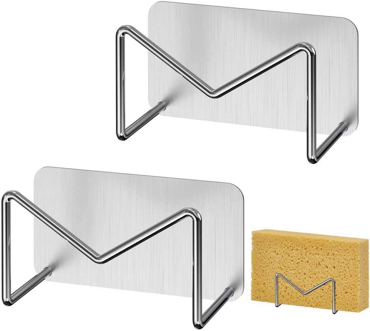 Dailygoods - Dailygoody - Spons houder - Gootsteen Caddy - Roestvrij staal - Keuken organizer - Zelfklevende spons houder - Geschikt voor badkamer en keuken - Zilver