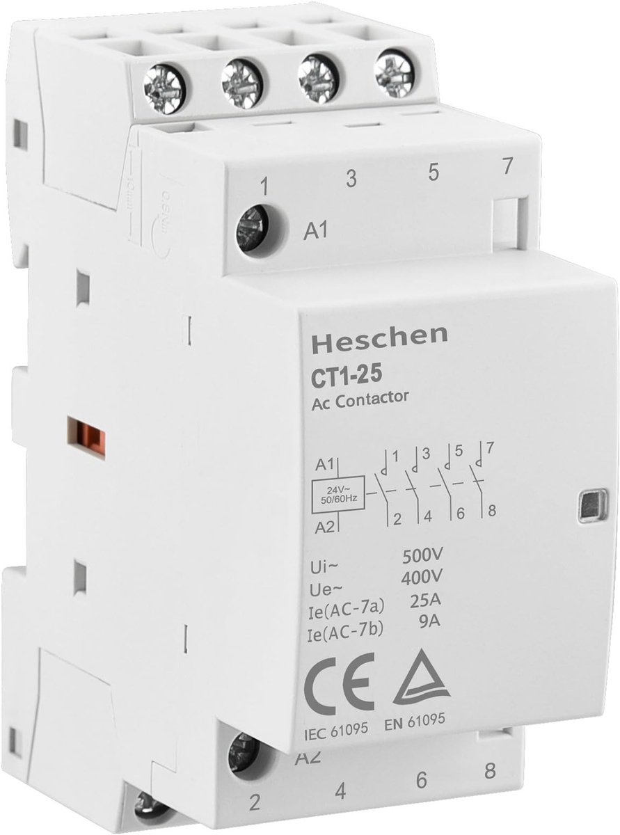 Dailygoody - AC contact - 4-polig - 25A - 24V spoel spanning - DIN-rail montage - Normaal open - Geschikt voor diverse toepassingen - Compact for