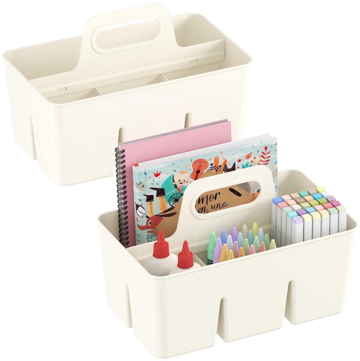 Dailygoody - Plastic Tekenspullen Organizer - Verdeelde Organizer - Handvat - Wit - Knutselspullen - Multifunctioneel - Geschikt voor Cosmetica en Kan