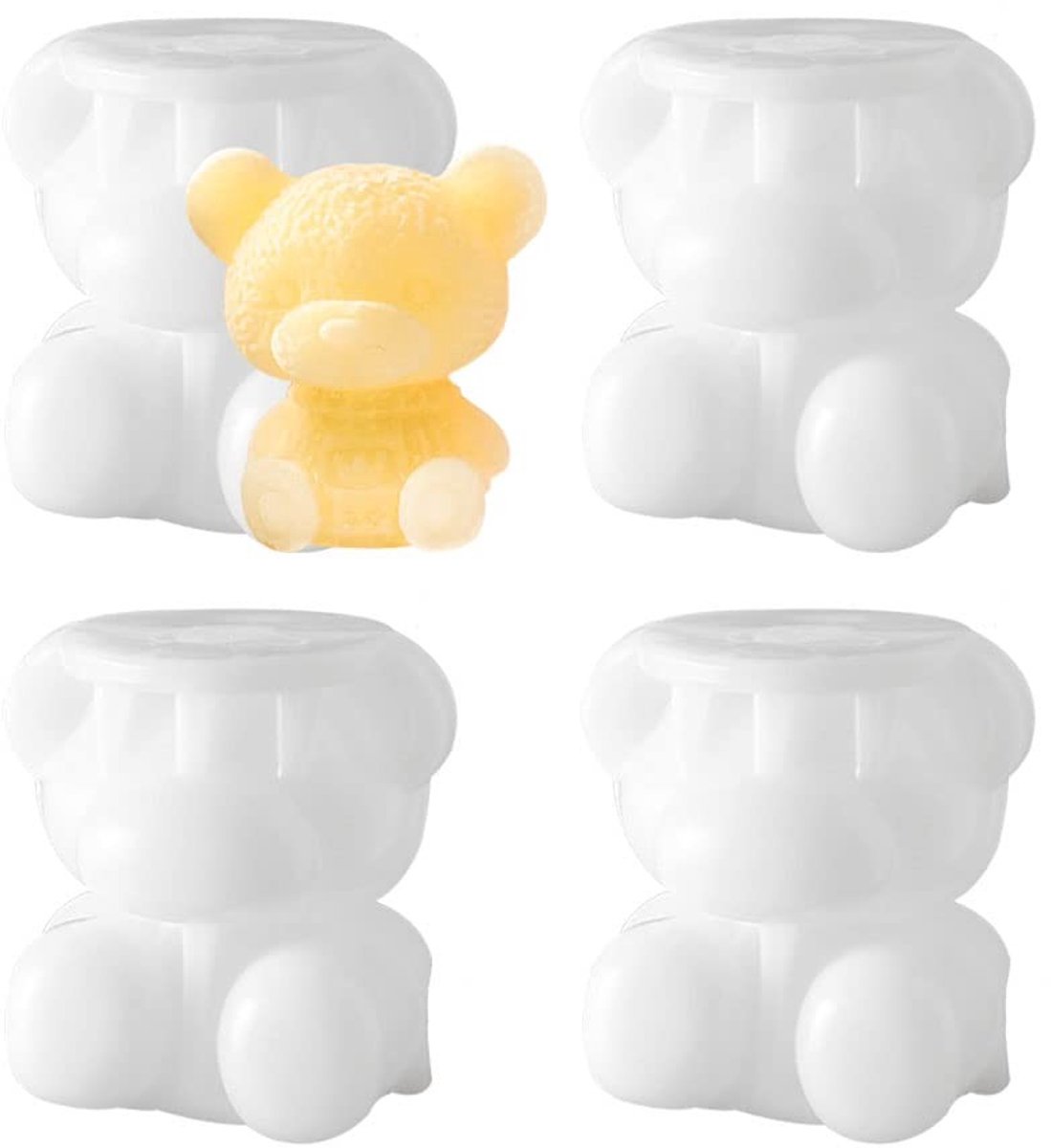 Dailygoods - Dailygoody - IJsblokjesvormen - Siliconen - 3D Berenvorm - Wit - IJsblokjesvorm - Geschikt voor gekoelde dranken - 4 stuks
