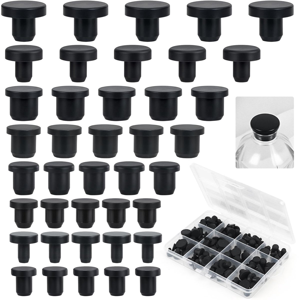 Dailygoods - Dailygoody - Rubberen Stoppen - Siliconen Stop - Herbruikbaar en flexibel - Zwart - Afdekkappen voor gaten - 100 stuks - Geschikt voor flessen en buizen