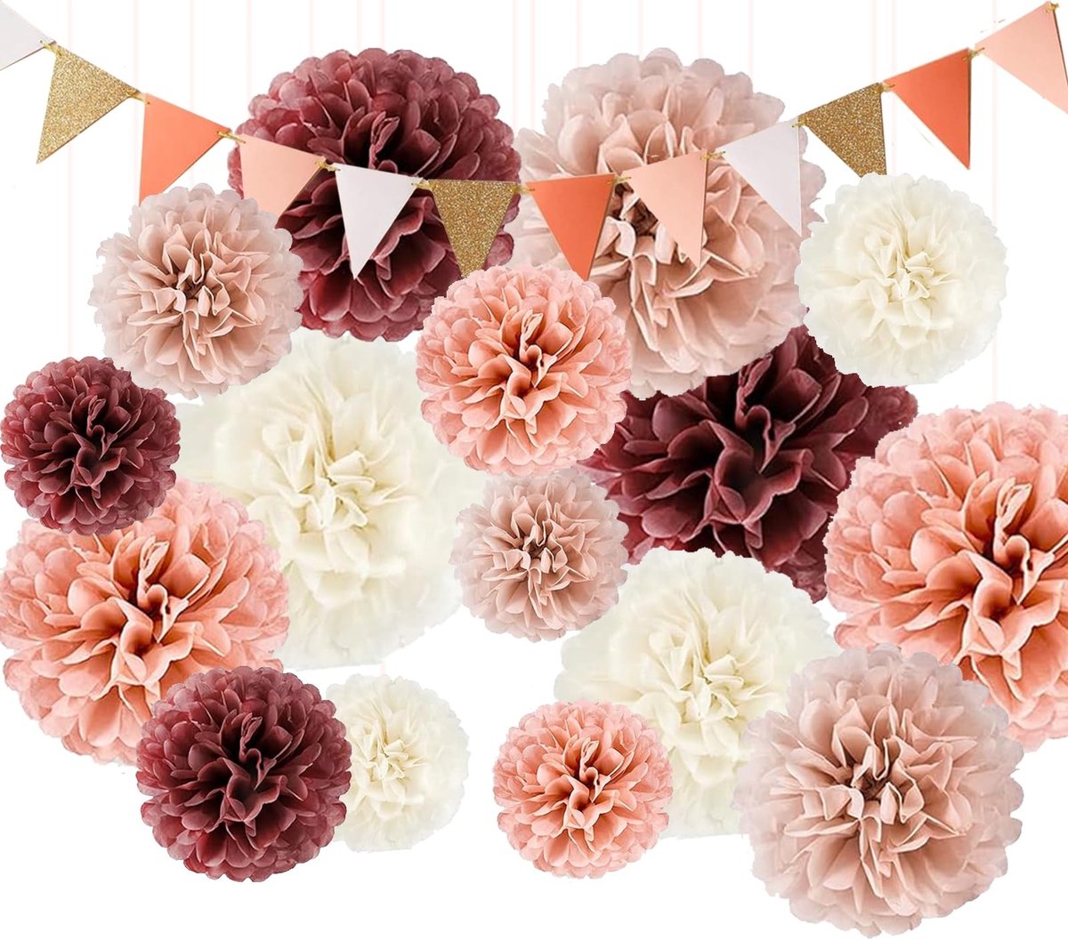 Dailygoods - Dailygoody - Feestdecoraties - Papieren bloemen - Perfect voor feestjes - Multicolor - Vlaggetjes - Versier je evenement - Geschikt voor verjaardagen ...