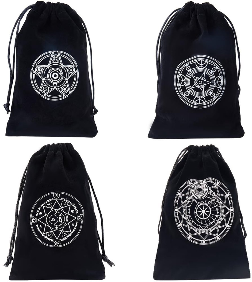 Dailygoody - Opbergzakken - Tarot - Cadeauzakjes - Zwart - Fluweel - Kristal - Geschikt voor Tarot en dobbelstenen - 4 stuks