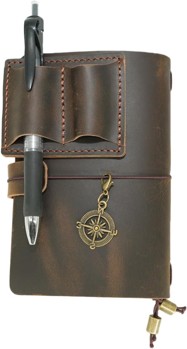 Handgemaakt A6 Reisbureau Notitieboek van Echt Leer met Binnenzakken, Kaarthouders en Penhouder - 10.5x14.8CM, Perfect voor Reizen en Notities