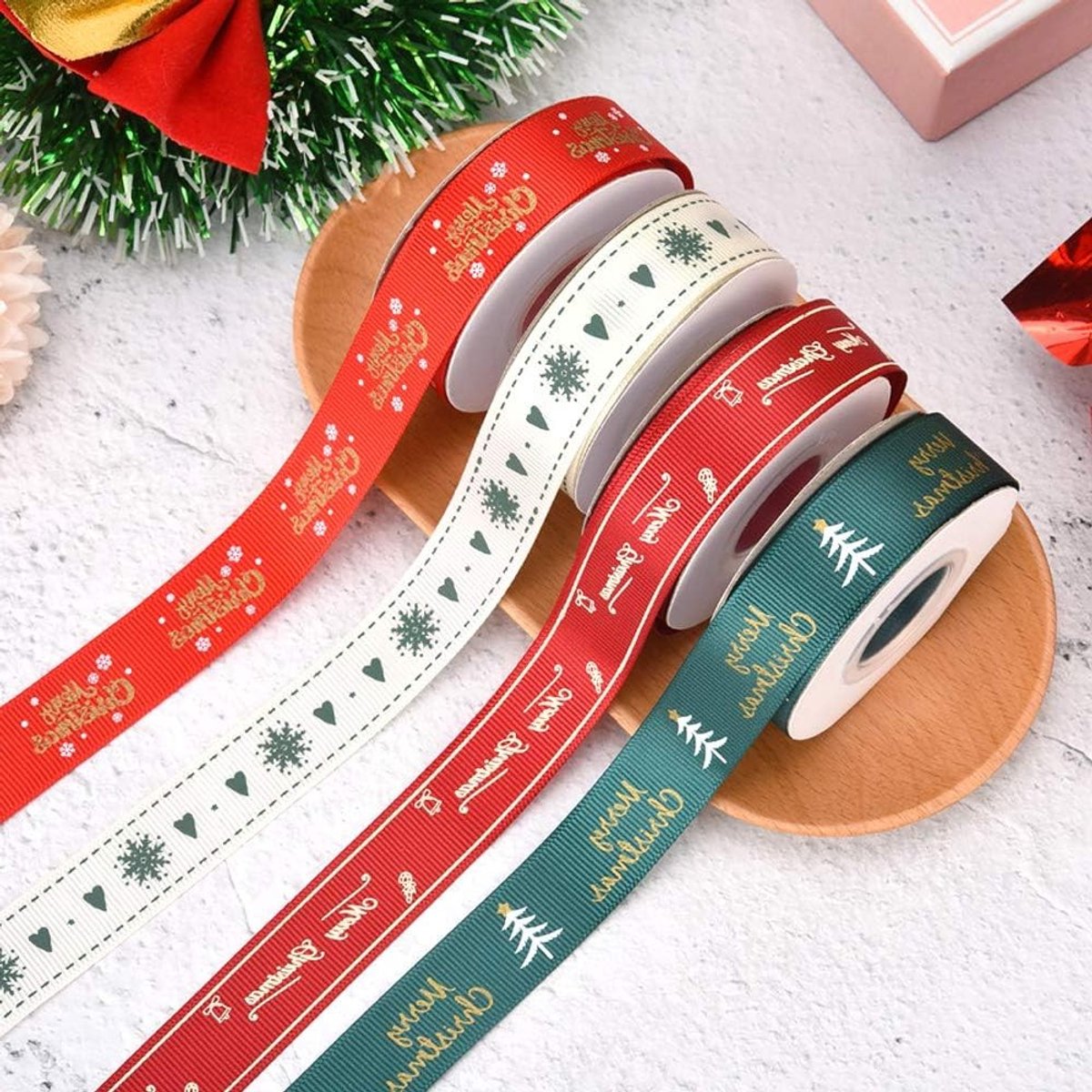 Kerstlinten 40 yards - 4 rollen - polyester - perfect voor het inpakken van cadeaus - ShopVlot