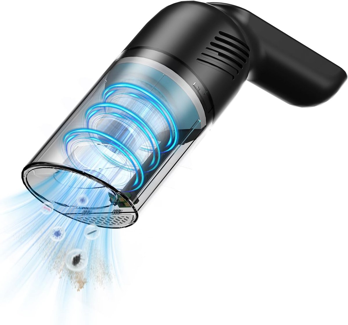 Draadloze handstofzuiger met krachtige zuigkracht, LED-verlichting, mini draagbare stofzuiger geschikt voor gebruik in de auto en thuis, oplaadbare motor van 120 W, lichtgewicht en compact ontwerp, voorzien van een wasbaar filter.