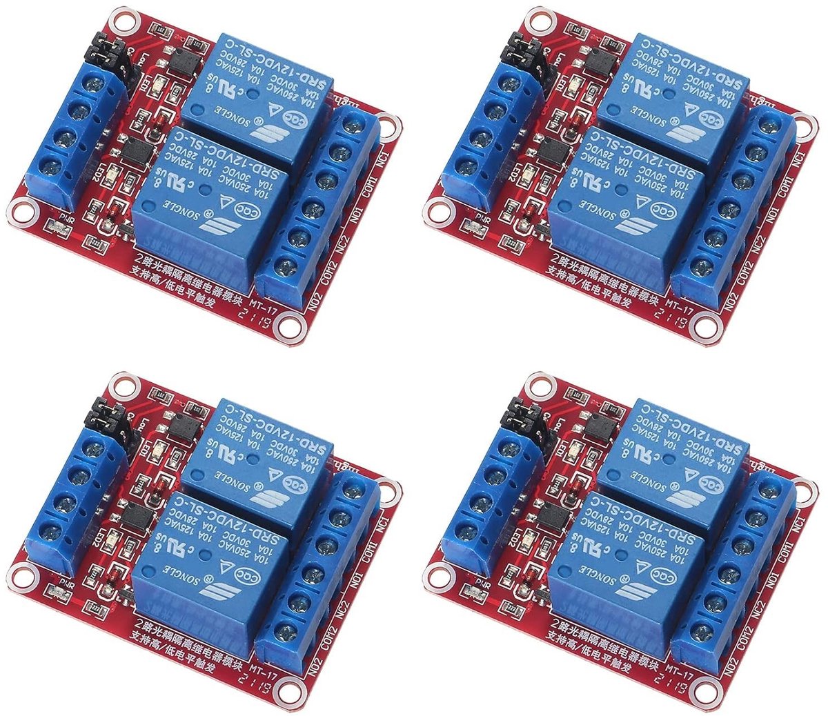 Dailygoods - Dailygoody - 4-stuks 2-kanaals Relaismodule - High of Low Level Trigger - Uitbreidingsplaat - Geschikt voor Raspberry Pi en Arduino - 12V - Ideaal voo