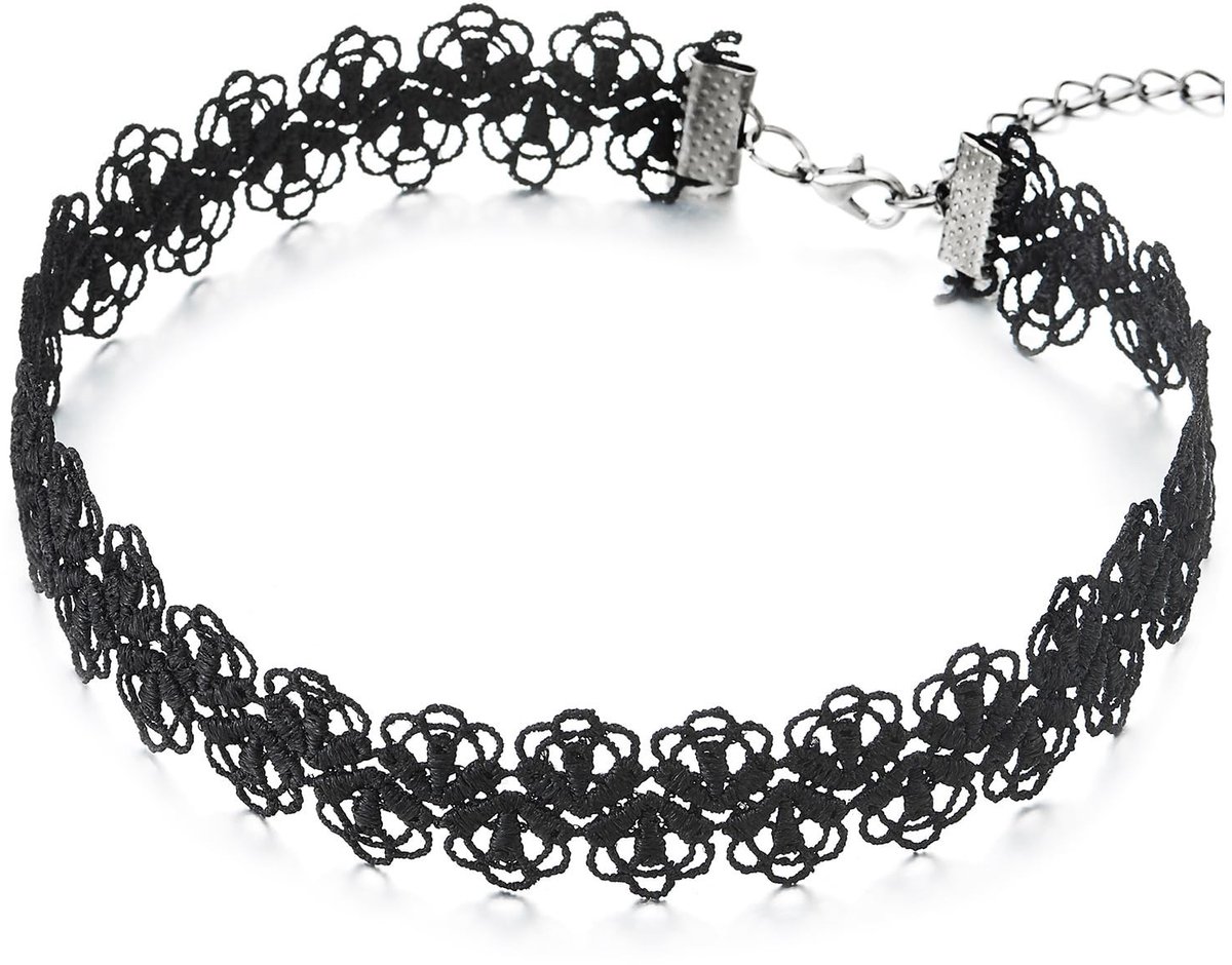 Dailygoods - Dailygoody - Choker dames - Zwart bloemenkant - Elegante halsketting - Zwart - Tattoo stijl - Perfect voor elke gelegenheid - Trendy ontwerp