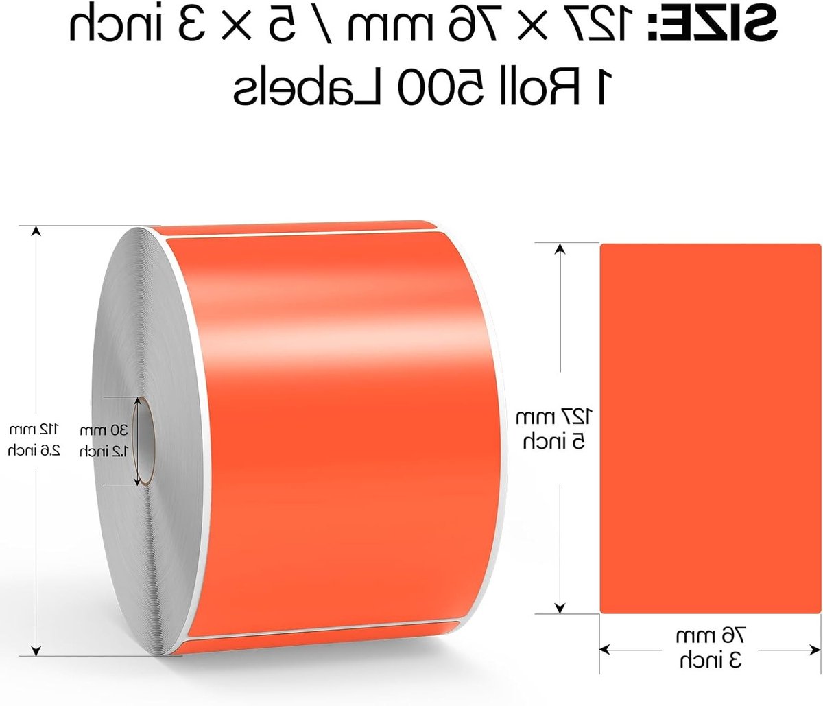 500 Stuks Fluorescerende Rode Zelfklevende Labels Verwijderbaar 5 x 3 Inch Rectangular Roll voor Organisatie en Labeling