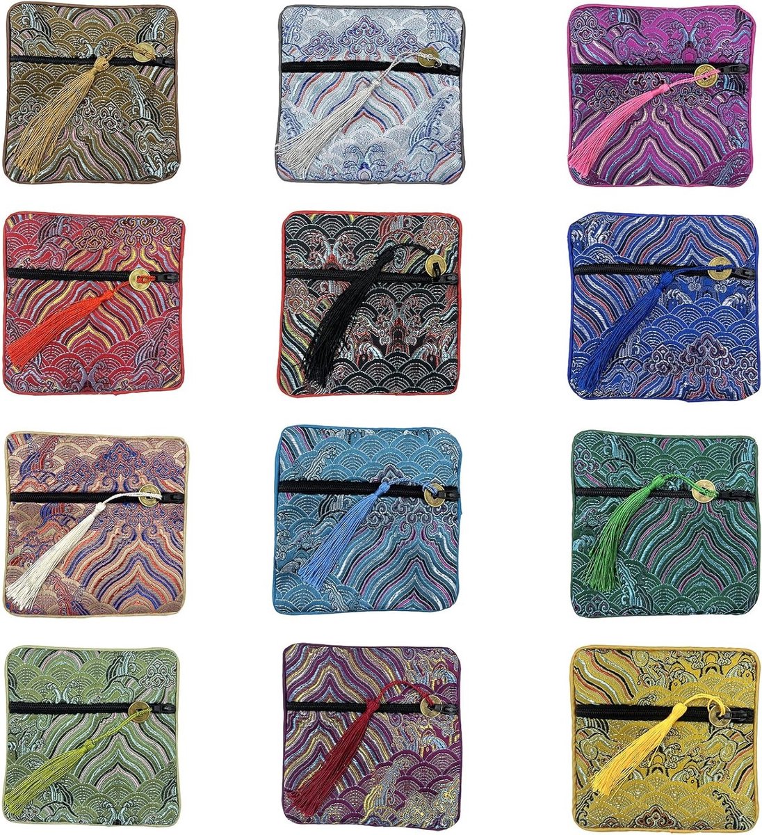 12 Stuks Geborduurde Sieradenzakjes met Ritssluiting voor Sieraden, Cadeaus en Accessoires