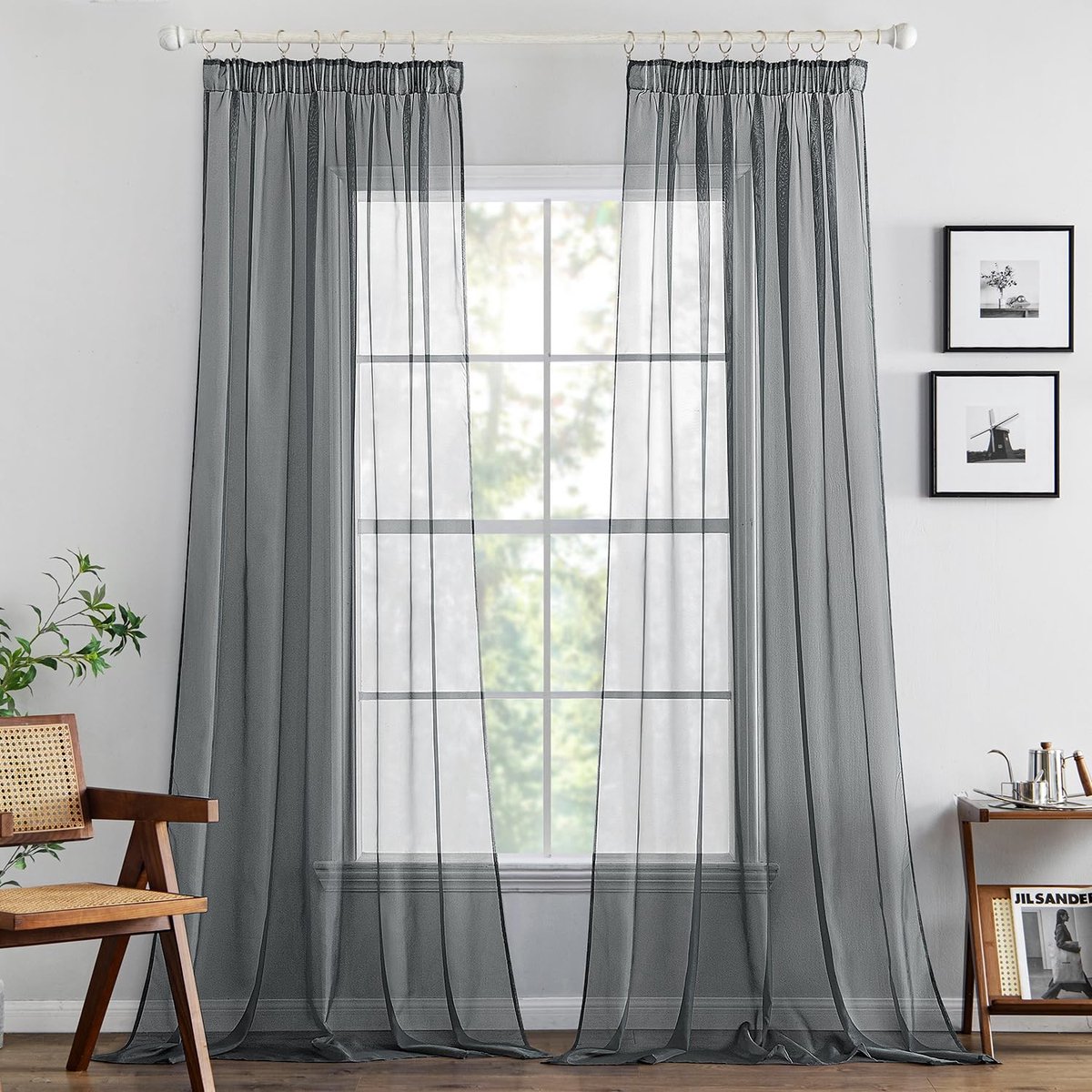 Dailygoods - Dailygoody - Gordijnen - Transparante Voile - Luchtig Deco-gordijn - Donkergrijs - Set van 2 - Perfect voor Slaapkamer en Woonkamer