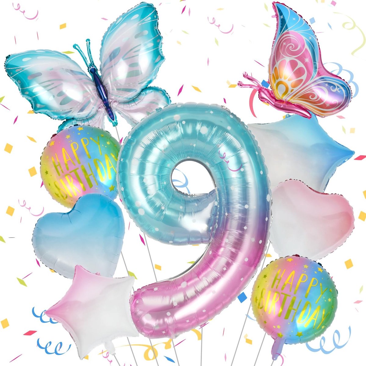 Dailygoods - Dailygoody - Vlinder Verjaardagsdecoraties - Feestballonnen - Opblaasbaar - 11 Stuks - Gelukkige Verjaardag - Perfect voor Meisjes - Kleurvol