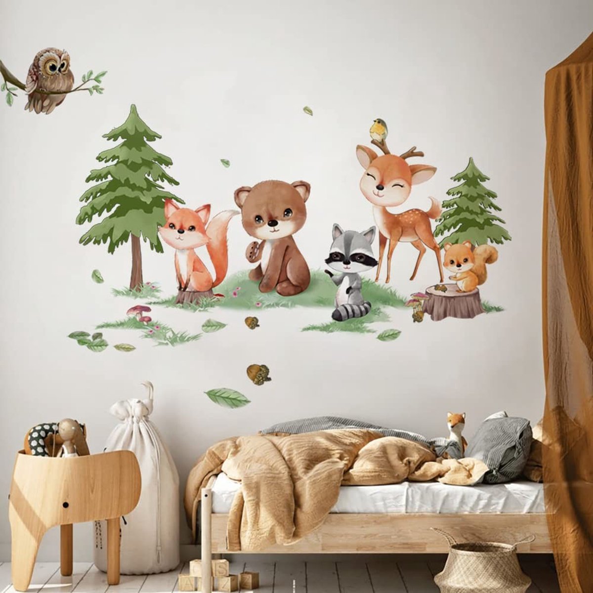 Dailygoods - Dailygoody - Bos Dieren Muurstickers - Schattige Beer en Vos - Muurdecoratie voor Kinderen - Eenvoudig aan te brengen - Geschikt voor Slaapkamer en Wo