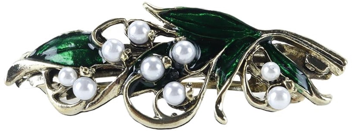 Dailygoods - Set van 2 Groene Parel Haarspeldjes met Strass en Plantenontwerp