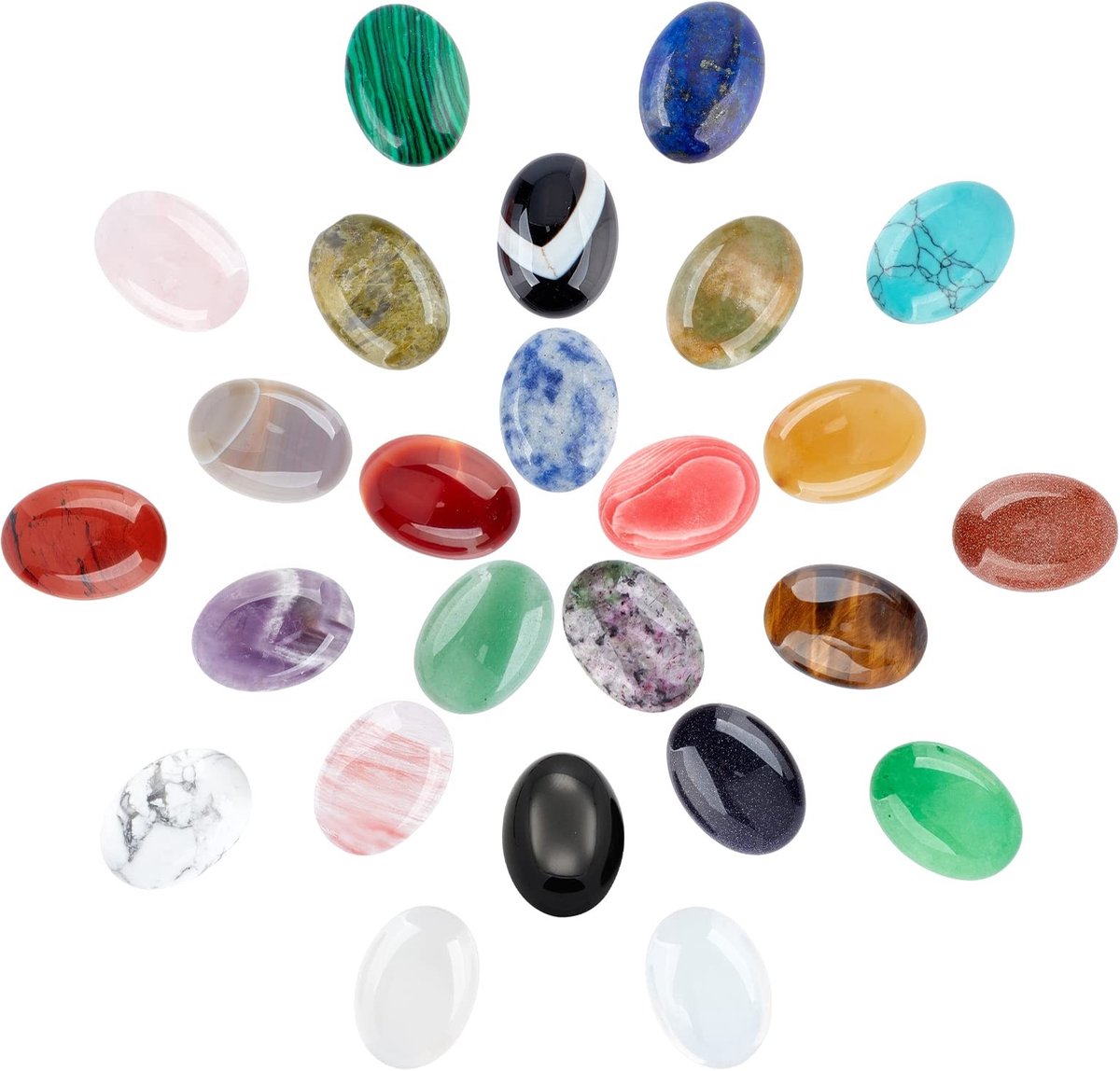 Dailygoods - Dailygoody - Natuurlijke en synthetische Edelsteen Cabochons - 25 Stuks - Ovaal en Uniek - Gemengde Kleuren - Perfect voor Creatieve Projecten -