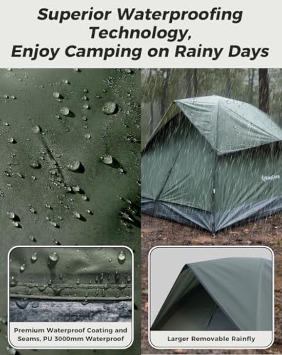 2-persoons koepeltent met afneembare regenkap, panoramisch gaasdak, PU 3000 mm waterdicht, 2,65 kg - eenvoudig op te zetten — afbeelding 3