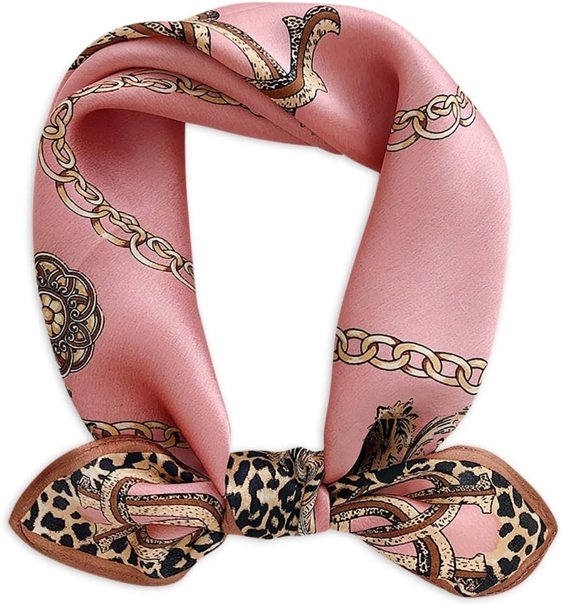 Zijden sjaal voor dames met luipaard dierenprint, multifunctionele vierkante doek voor mode en haaraccessoires