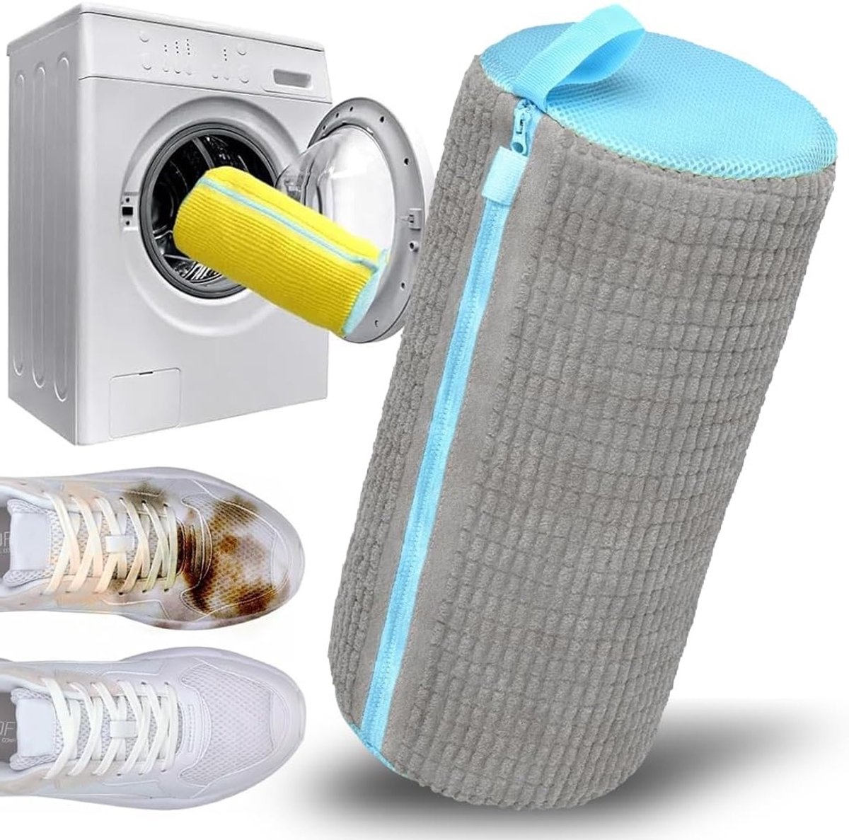 Waszak voor Schoenen - Herbruikbare Waszak voor Sneakers met Rits, Ideaal voor Wasmachine, Beschermt en Organiseert (Grijs/Pakket 1)