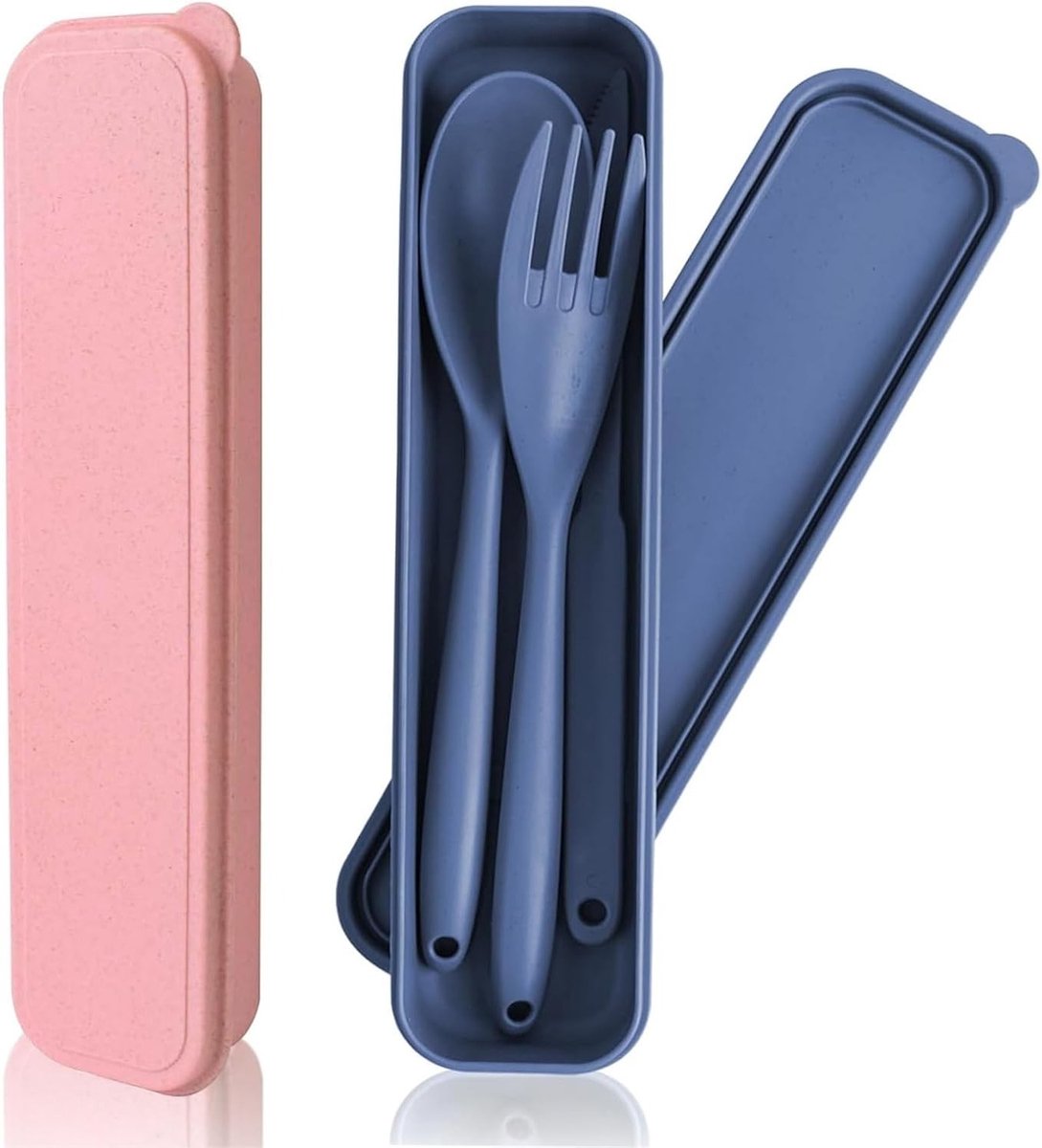 Draagbaar Bestekset voor Kamperen - Herbruikbaar Bestek met Lepel, Mes en Vork in Etui voor Buiten, Kantoor en School