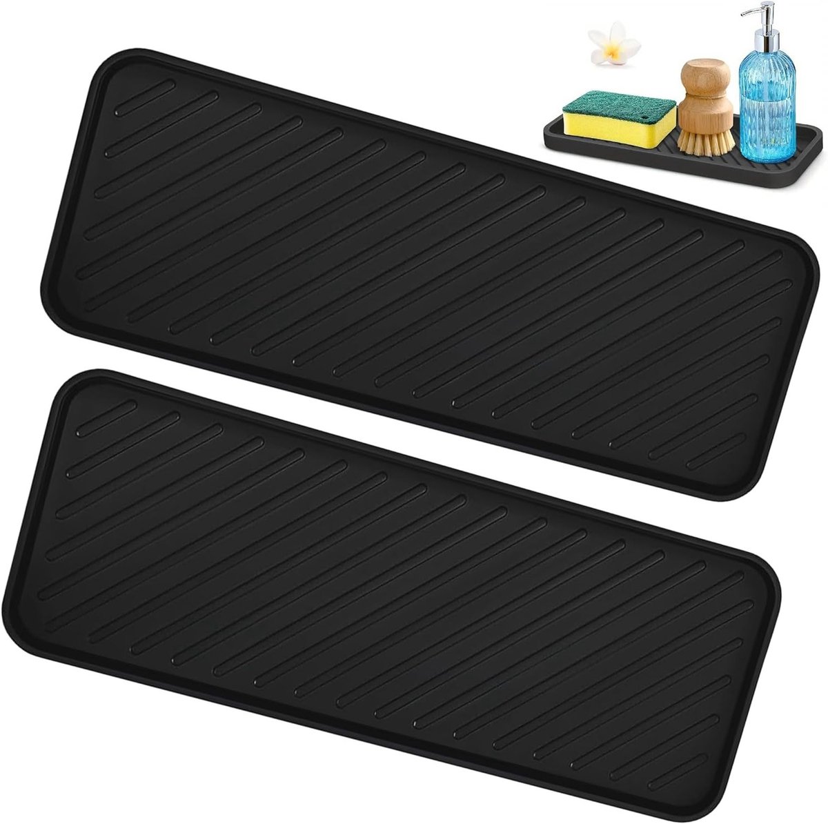 Siliconen Keuken Gootsteen Organizer Set met Groefontwerp en Warmte-isolatie, Sneldrogend en Antislip voor Afwaszeep en Borstels - Keukenaccessoires en Opberghulpmiddelen