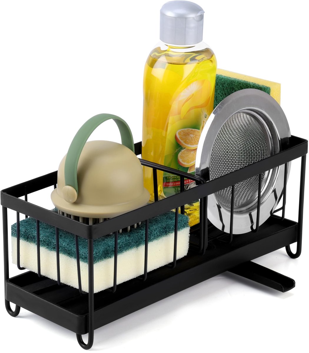 Dailygoody - Keukenorganizer - Aanrecht organizer - Slimme gootsteenhouder - Zwart - Sponshouder met drainage - Ideaal voor afwasmiddel en spons - Per...
