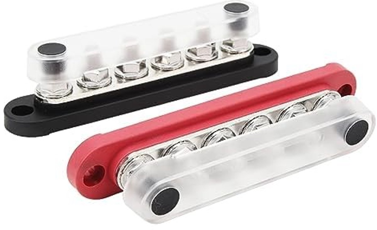 Dailygoods - Dailygoody - Batterijrail - Stroomverdeelblok - 2-delig - 150A - M8 - Geschikt voor voertuigen - Rood en zwart
