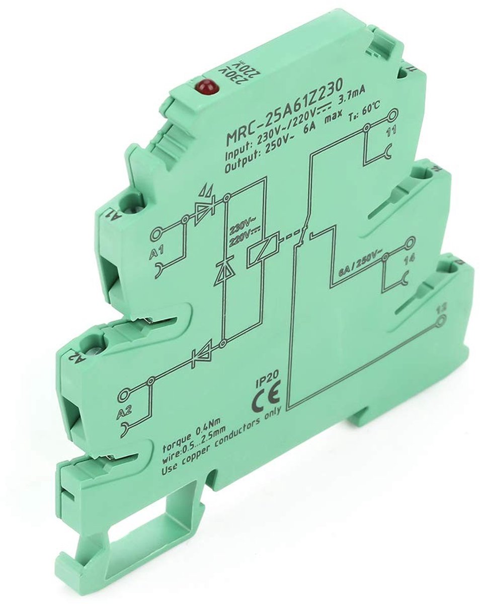 Dailygoods - Dailygoody - Ultradun interfacerelais - 1NO 1NC - 230VAC - Elektromagnetisch contactrelais - 250V AC 6A - Voor industriële toepassingen - Compact