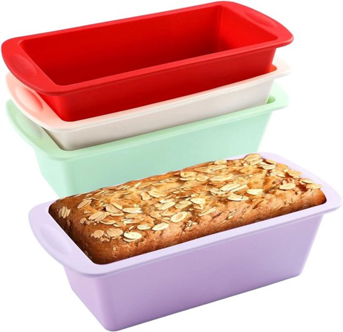 4 stuks siliconen brood- en broodvormpjes voor bakken van rechthoekige cakeblikken met antiaanbaklaag en snelsluiting - hittebestendige broodpannen voor oven