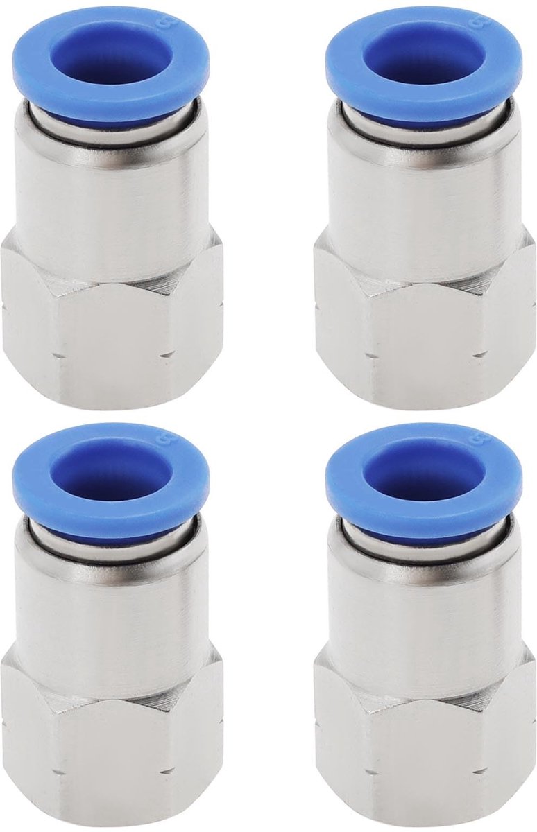 Dailygoods - Dailygoody - Pneumatische Connector - Push Fit - 4 stuks - Zilver - Luchtfittingen - 8 mm Buis - Geschikt voor diverse toepassingen