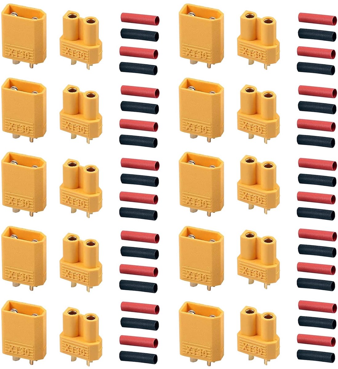 Dailygoods - Dailygoody - XT30 Bullet Plug Connectors - 10 Paar Mannelijke Vrouwelijke Stekkers - Verguld Nylon - Inclusief Krimpkousen - Geschikt voor Auto Boot R